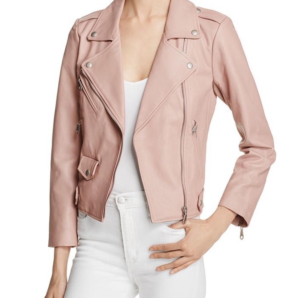 Rebecca Minkoff Blush Pink Wes 100% Leather Perforated Moto Zipper Jacket Size S